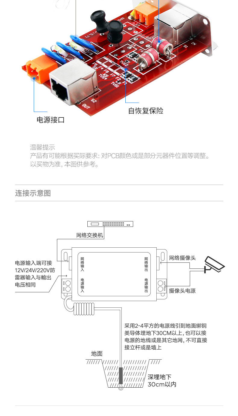 网络防雷器 监控摄像头网线电源二合一信号浪涌保护避雷器 HL-100EP-2/PW (图3)